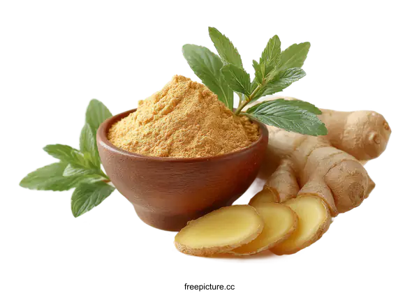 [Transparent Background PNG]Ginger Powder and Fresh Ginger Roots