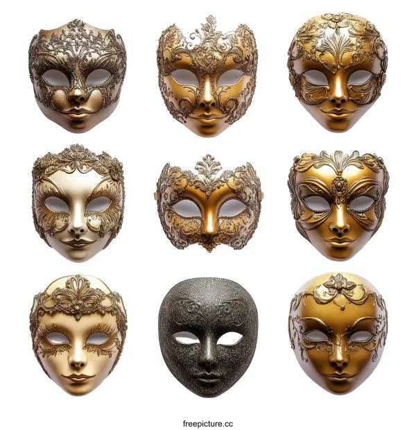 [Transparent Background PNG]Collection of Venetian Carnival Masks