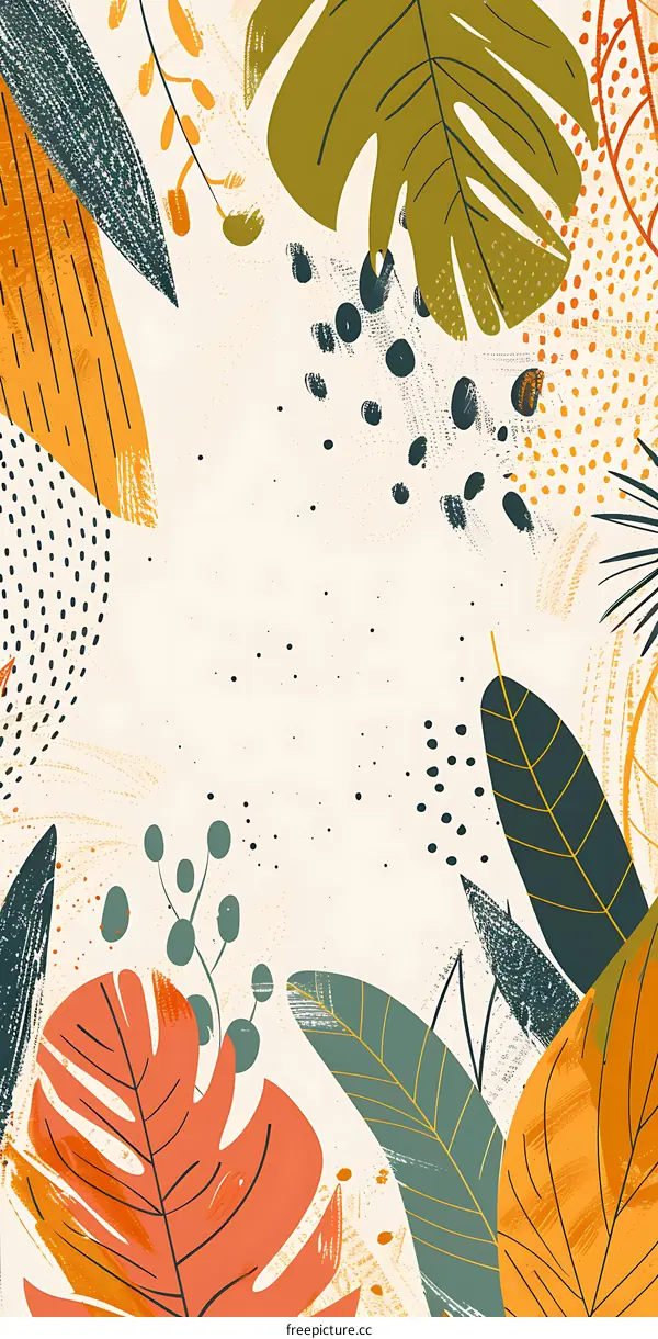 Abstract Colorful Tropical Leaves Illustration