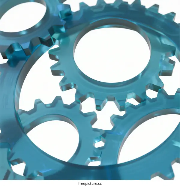 Blue Gears Interlocking in Mechanism Close-up View