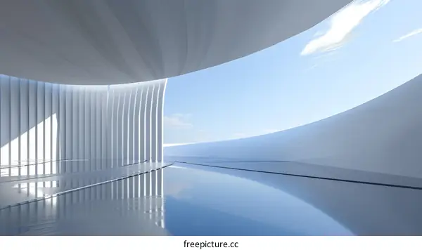 Modern Architecture with Curved Lines and Reflecting Pool