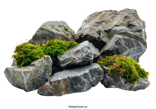 [Transparent Background PNG]Pile of moss covered rocks