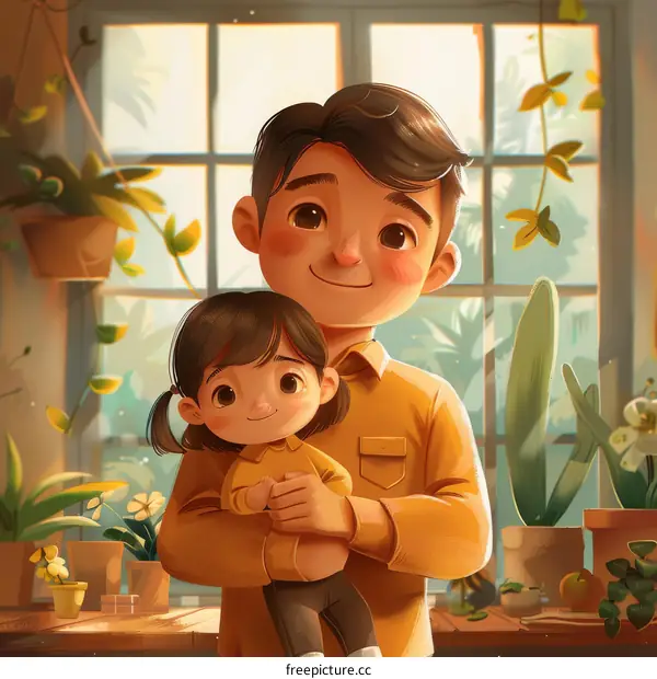 Father and Daughter Sharing a Warm Embrace in Sunlight