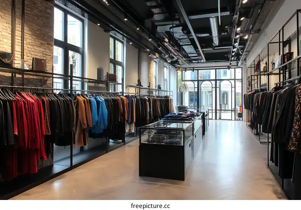 Modern Fashion Boutique Interior with Clothing Display