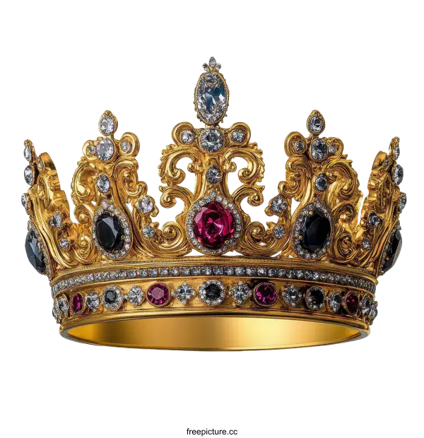 [Transparent Background PNG]Ornate Golden Crown with Precious Stones