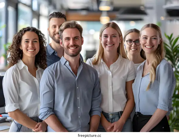 Portrait of a multiethnic group of business people smiling at the camera in an office environment