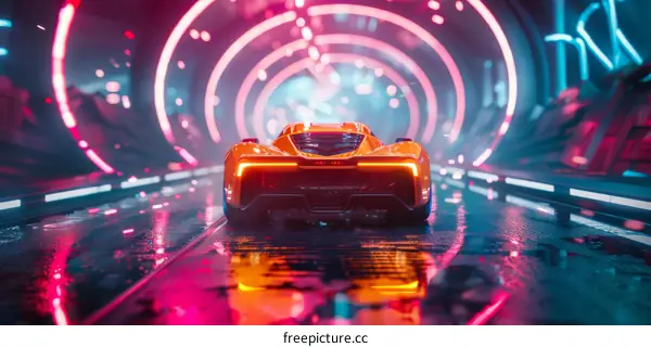 Futuristic Tunnel with Sports Race Car
