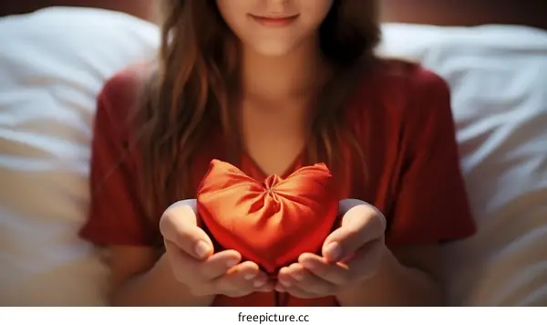 Girl Holding a Red Heart