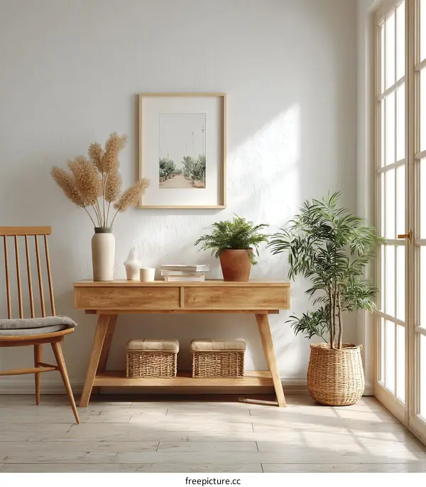 Minimalist Home Interior Design with Wooden Console Table