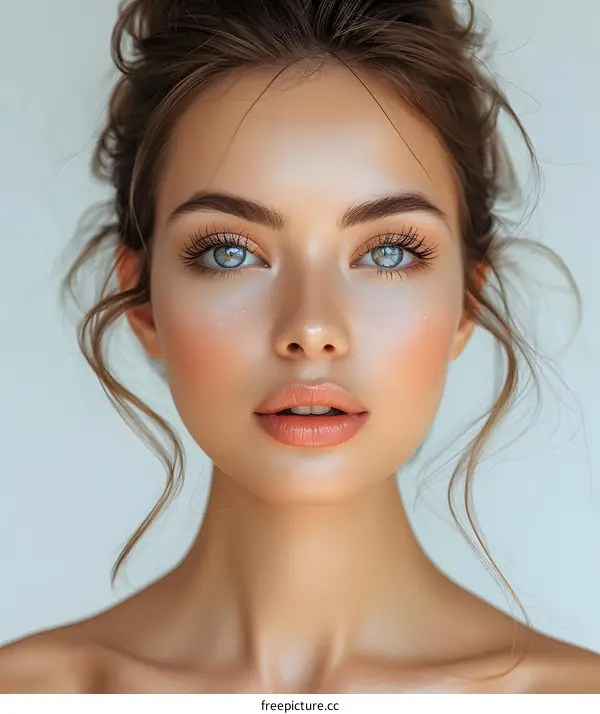 portrait of a beautiful woman with brown hair and blue eyes