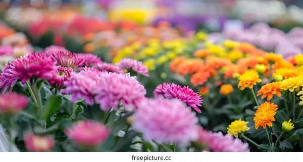 Colorful Chrysanthemum Flowers Blooming in Garden