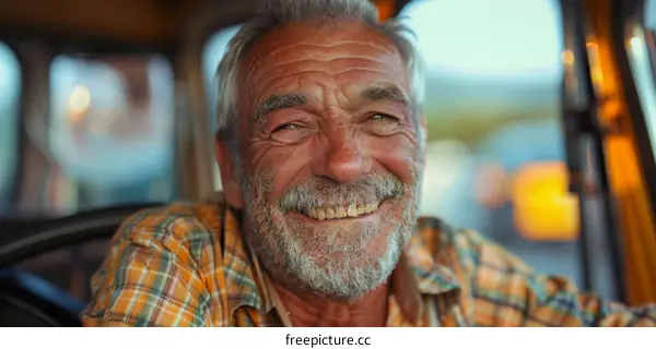 Smiling Senior Man Portrait in Vehicle
