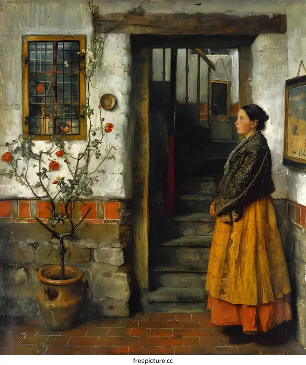 A young woman standing in a doorway