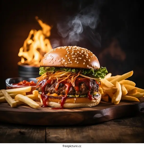Juicy Cheeseburger with Crispy Fries