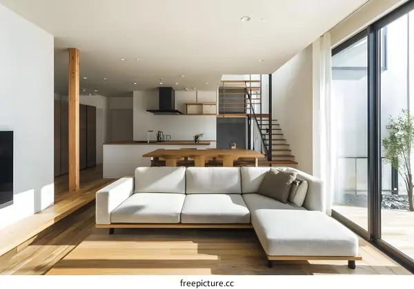 Modern Living Room Interior Design with Minimalist Furniture and Open Plan Layout