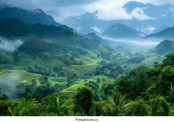 Green Rice Terraces in the Mountains