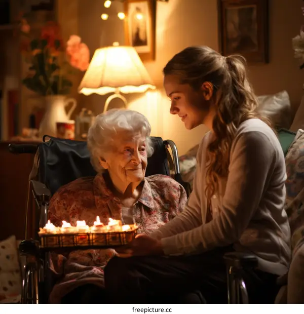 A granddaughter is celebrating her grandmother's birthday