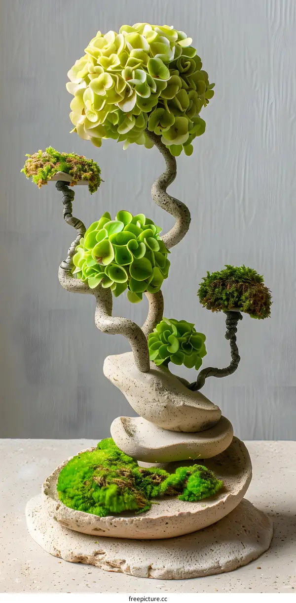 Artificial Bonsai Tree with Moss and Stone Base
