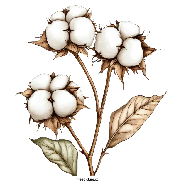 [Transparent Background PNG]Delicate Cotton Plant Illustration