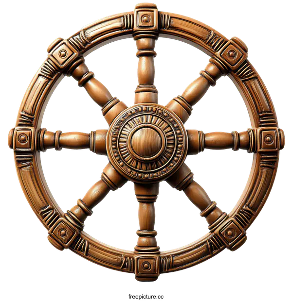 [Transparent Background PNG]Vintage Wooden Ship Steering Wheel Decor