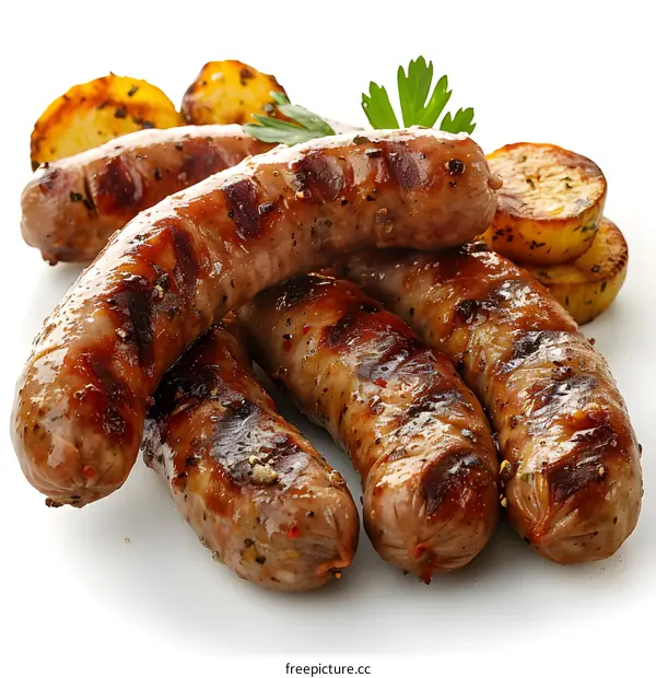 grilled sausages with herbs and spices