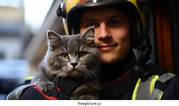 Firefighter Rescues Cat from Burning Building