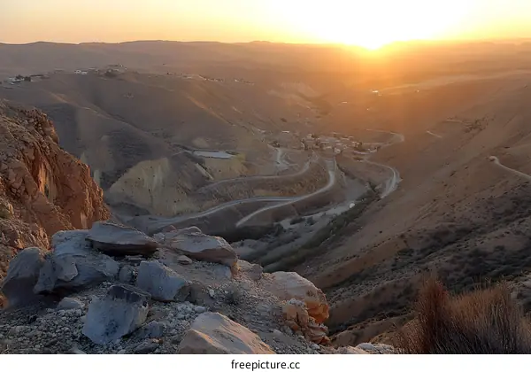 Sunset Over Mountain Valley in the Desert