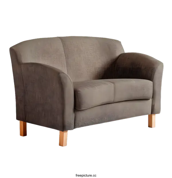 [Transparent Background PNG]Brown Fabric Sofa with Wooden Legs on White Background