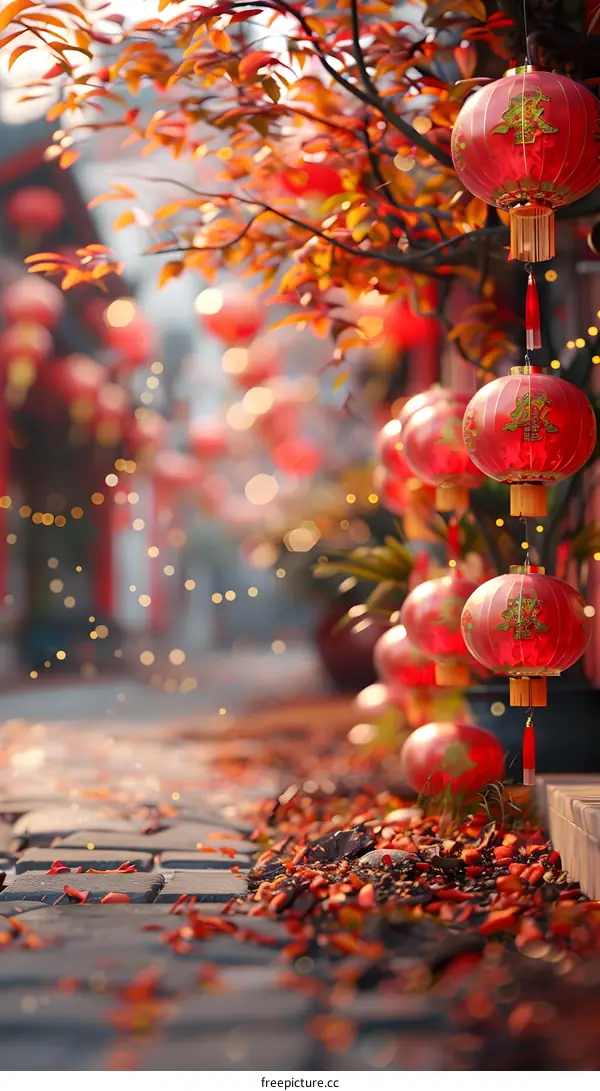 Red lanterns烘托出节日的气氛