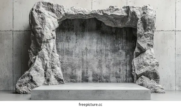 Abstract Gray Concrete Rock Cave Display Platform