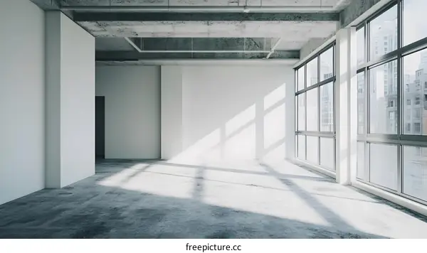 Empty Modern Industrial Loft Room with Large Windows