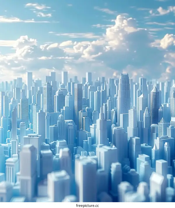 Blue and White City Skyline