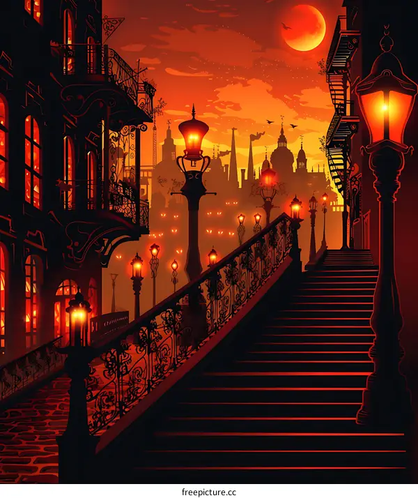 Spooky Halloween Night Cityscape