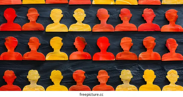 Wooden Human Figures in Red and Yellow Colors