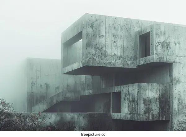 A concrete building with a large hole in the middle