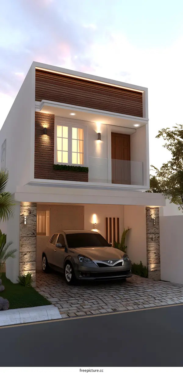 Modern House Design With Garage And Balcony