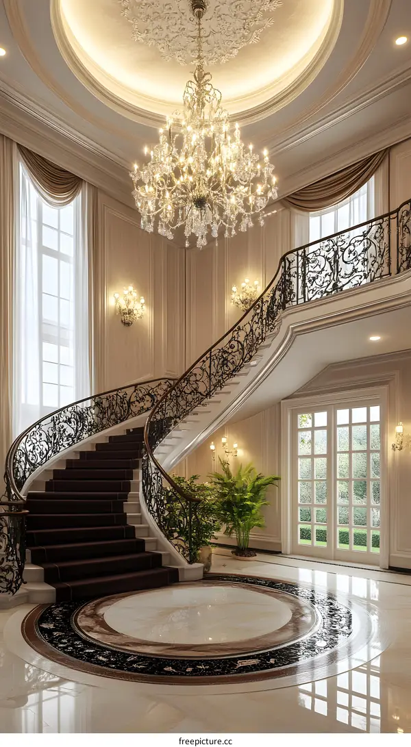 Luxury Home Interior Design with Grand Staircase and Chandelier