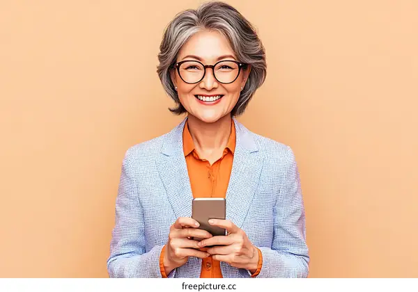 Smiling Woman Using Smartphone Portrait
