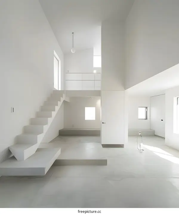 Modern Minimalist White Interior Design with Staircase
