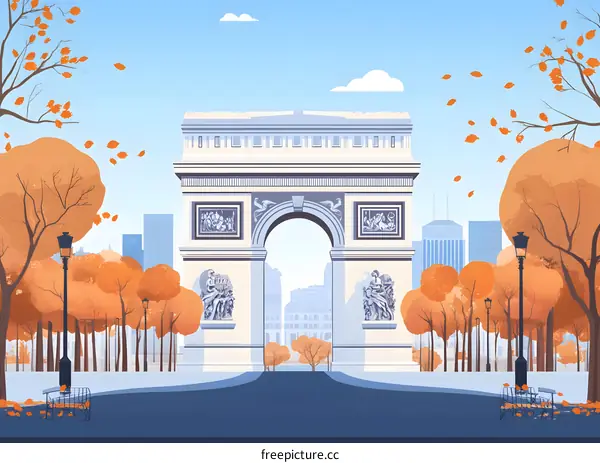 Arc De Triomphe Autumn Illustration