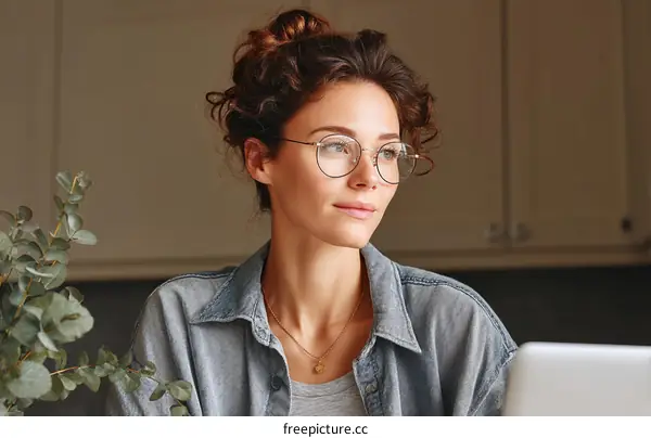 Woman with eyeglasses in a modern kitchen