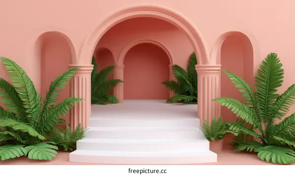 Pastel Pink Archway with Tropical Plants