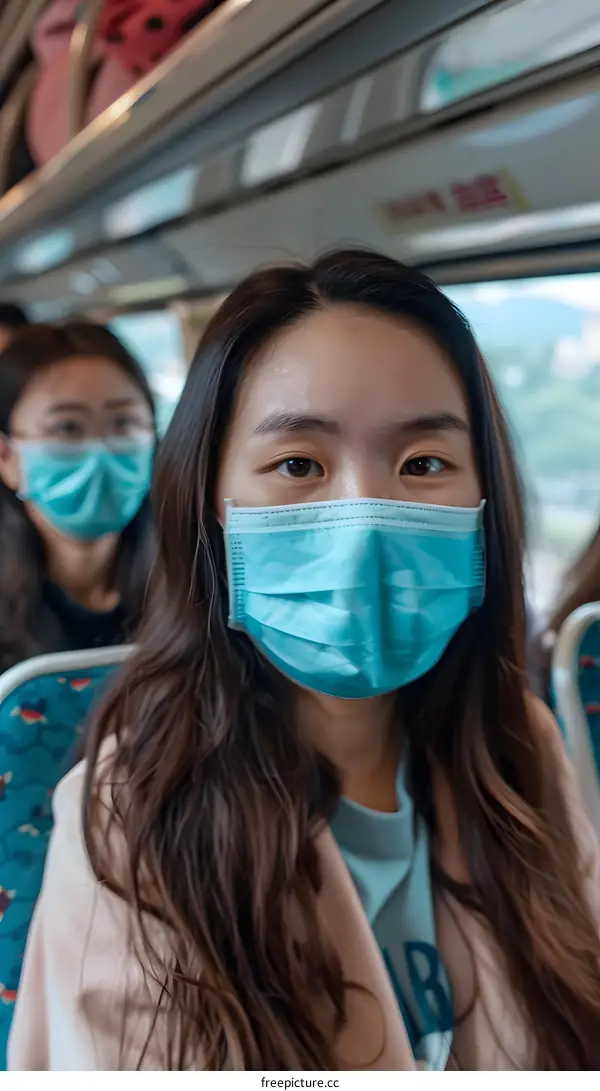 Asian Women Wearing Face Masks on a Bus