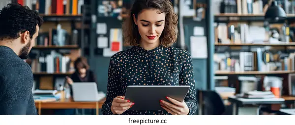 Young Woman Using Tablet in Office Setting