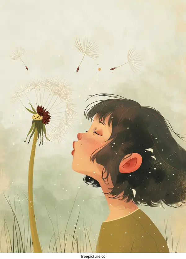 Little Girl Blowing Dandelion Seeds