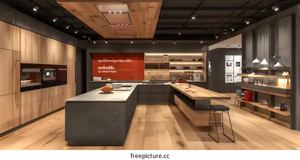 Modern Kitchen Design With Wooden Cabinets and Grey Countertop