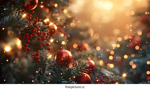 Christmas tree decorations are shining