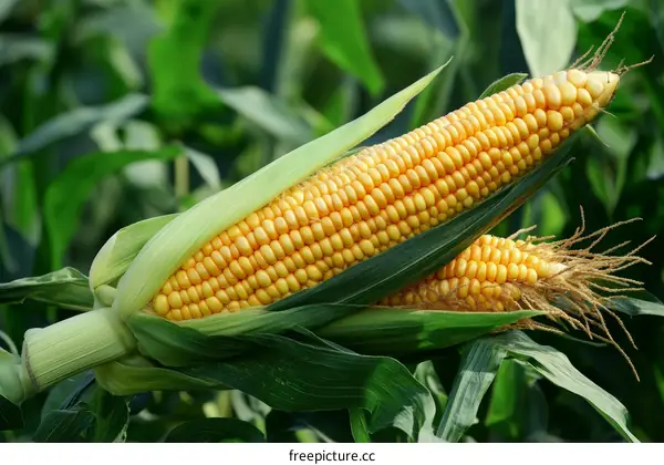 Two Corn Cob in Field