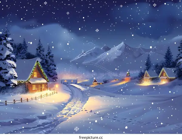 Snowy Village in the Mountains