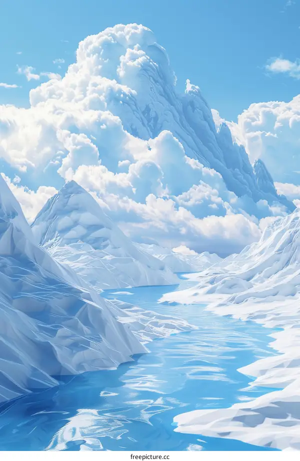 Winter Mountain River Landscape Illustration